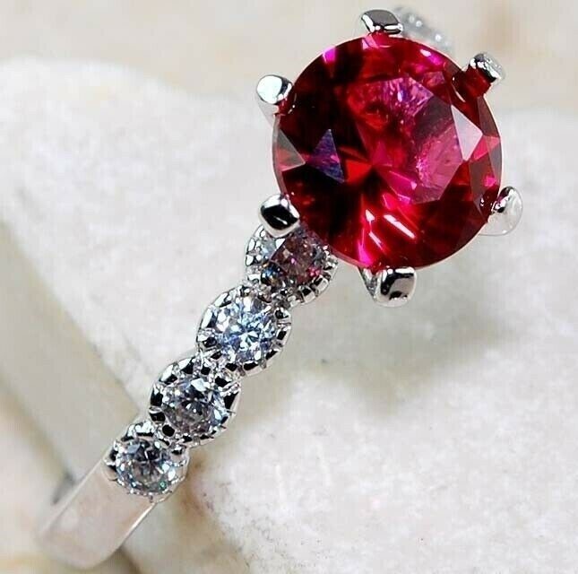 2CT Heat Treated Rubellite Tourmaline 925 Solid Sterling Silver Ring Sz 6 UB3-8