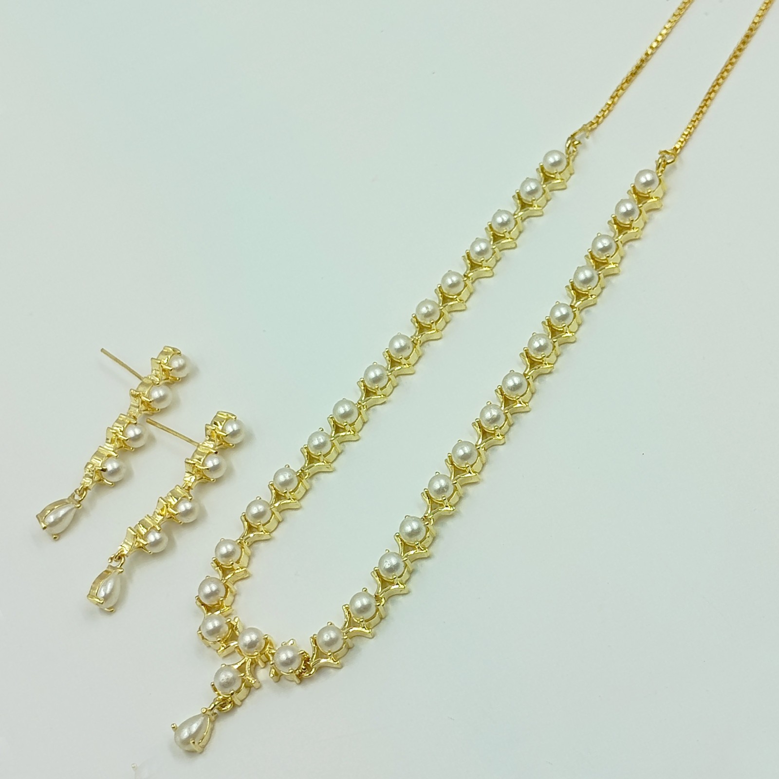 22k Gold Plated Pearl Round Stone Statement Necklace Set Wedding Jewelry Women’s