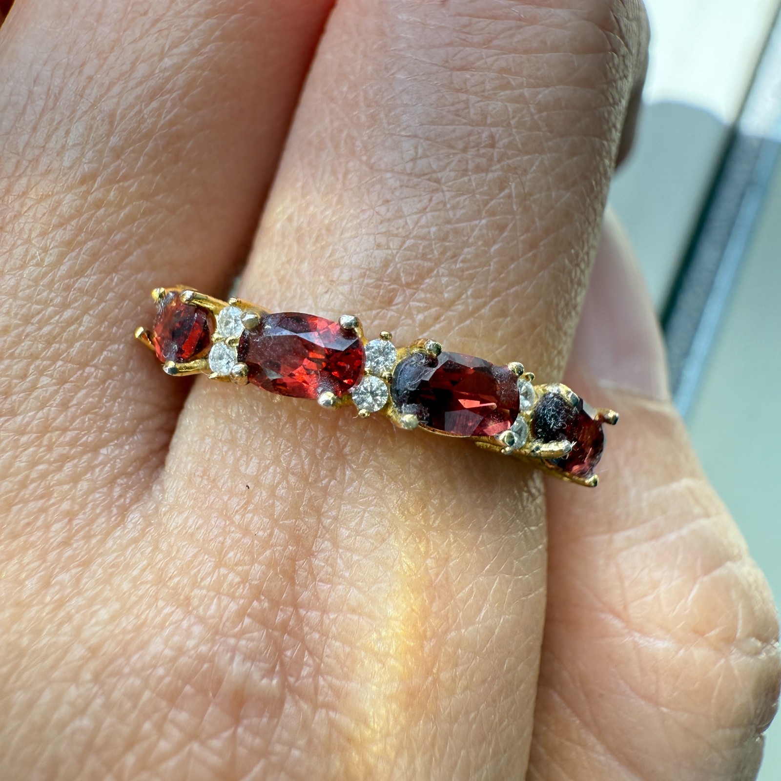 925 Sterling Silver Ring 5x3mm Natural Rhodolite Garnet Gemstone Zircon Beaded