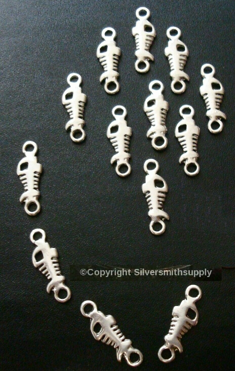 Fish bone skeleton links charms silver plated zinc findings earrings 20mm cfp062