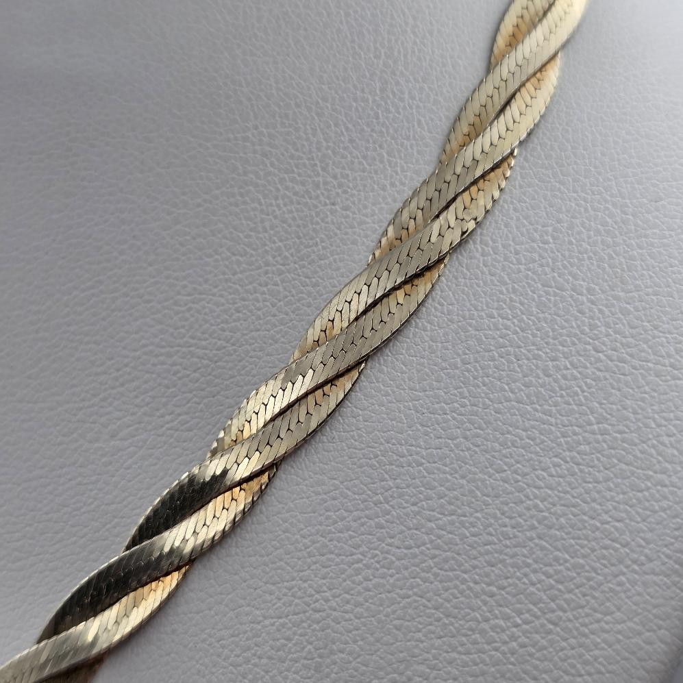 18″ 925 Sterling Silver Vermeil 2-Tone 6mm Braided Herringbone Chain Necklace