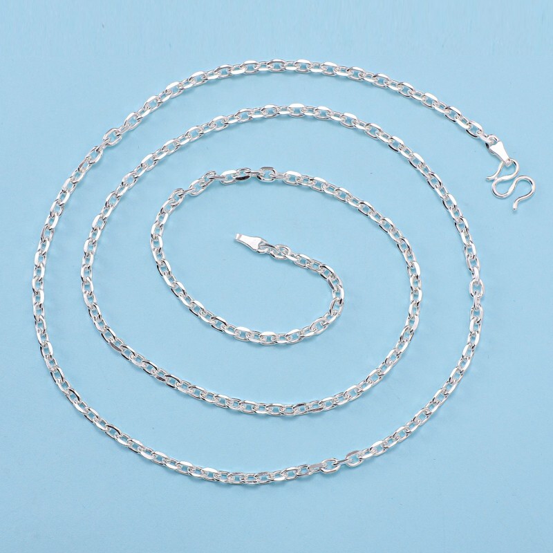 990 Pure Silver Necklace Handmade Silver Cuboid Cable Link Chain 2.5mm/3mm/5mm