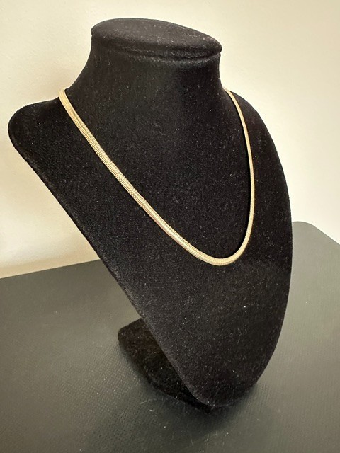 Flat Herringbone 3 mm Gold Tone Chain Necklace. 16″ Long with 3″ Extender.