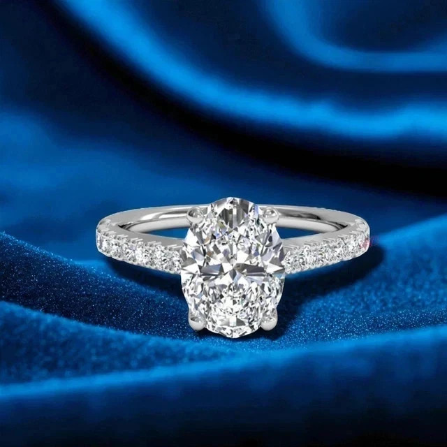 2Ct Oval Cut Lab Created Diamond Engagement Ring 14K White Gold Plated