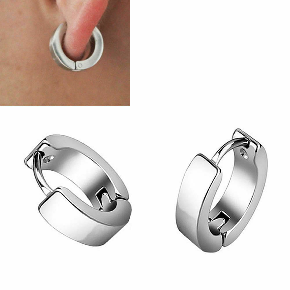 2PCS Stainless Steel Hoop Earrings for Men Women Small Hoop Huggie Ear Piercings
