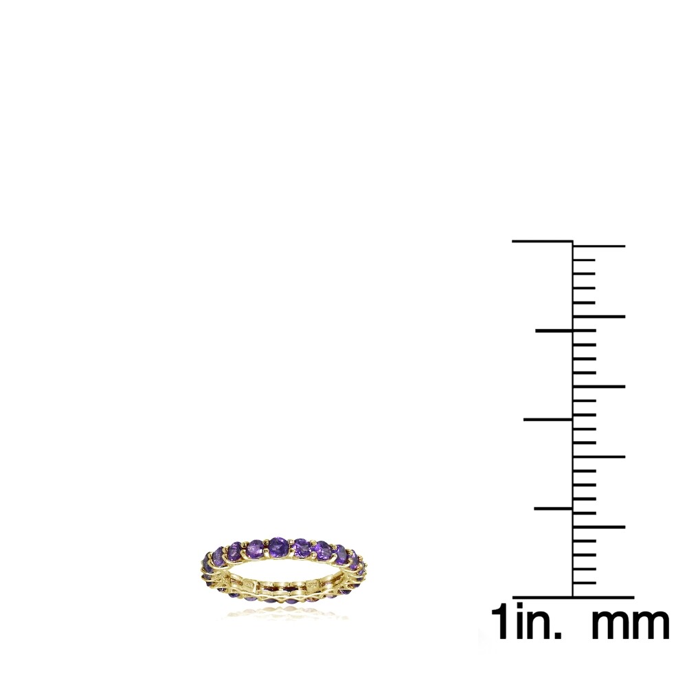 Yellow Gold Flashed Silver African Amethyst 3mm Round-cut Eternity Ring, Size 8