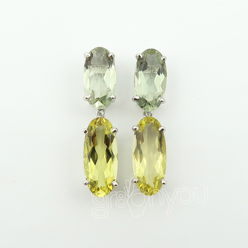gr8onyou high quality 925 silver green amethyst and lemon topaz earrings
