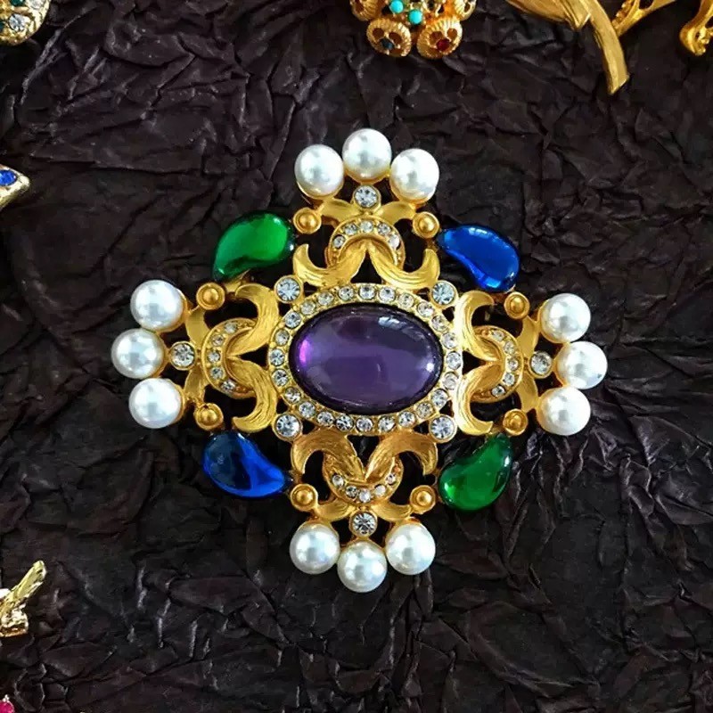 Wholesale 10 Vintage Palace Baroque Brooches Mixed Gold Plated Colorful Gem Pins