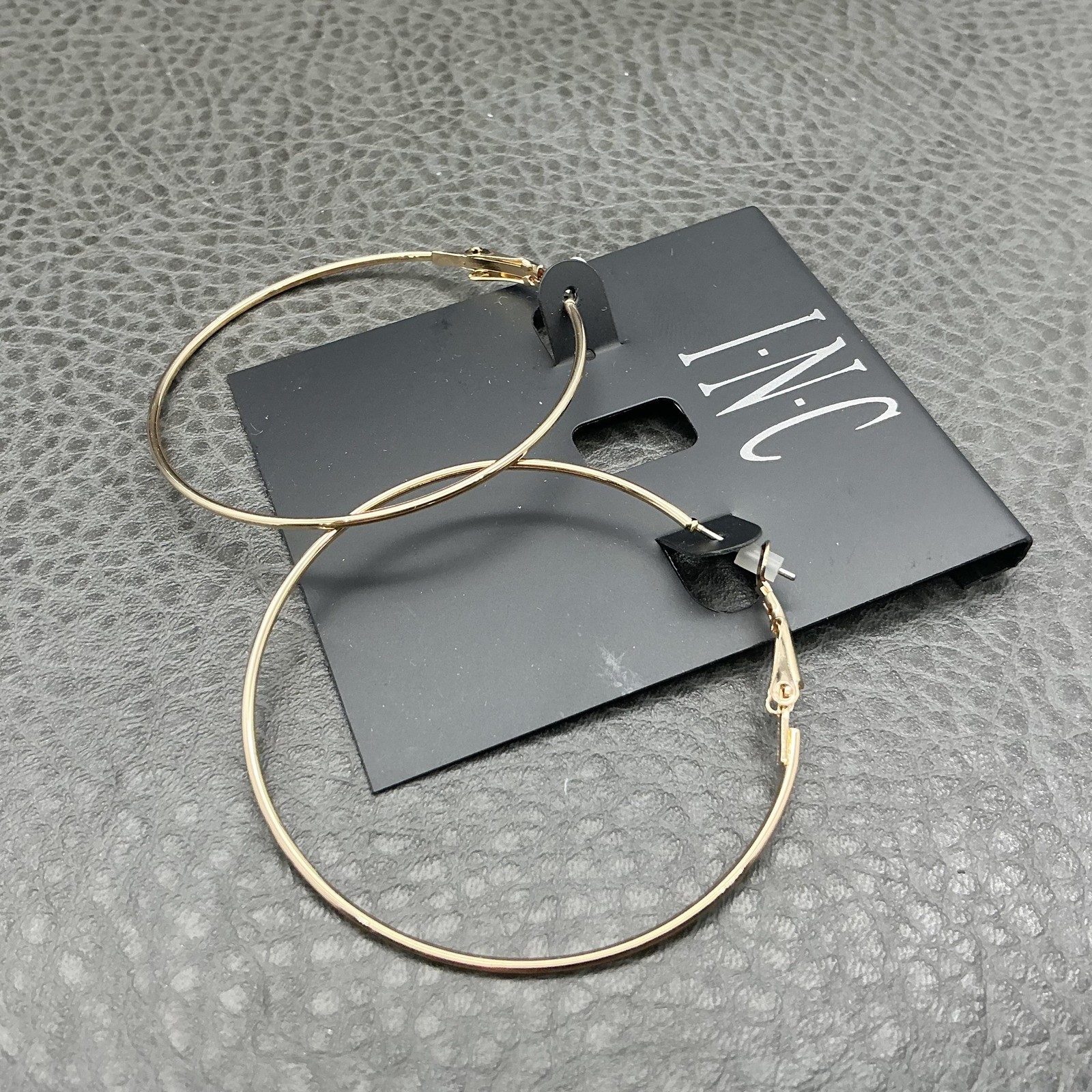 INC International Concepts Hoop Earrings Women Gold Tone Large Latch Back Round