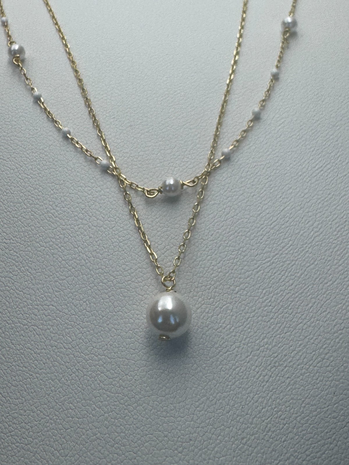 Gold Over 925 Sterling Silver Argento Vivo Layered Pearl Station Necklace 18″