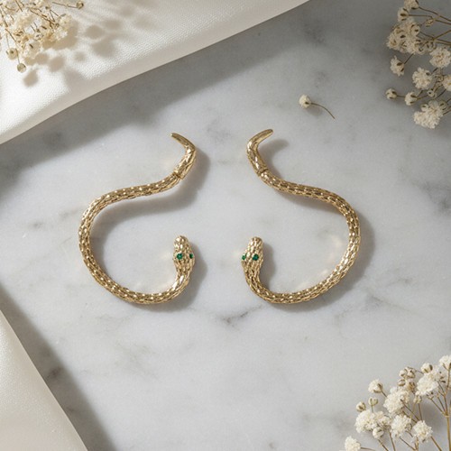 Snake Serpent Over The Ear Cuff Earrings Post Back Climber Statement Fine Jewelr