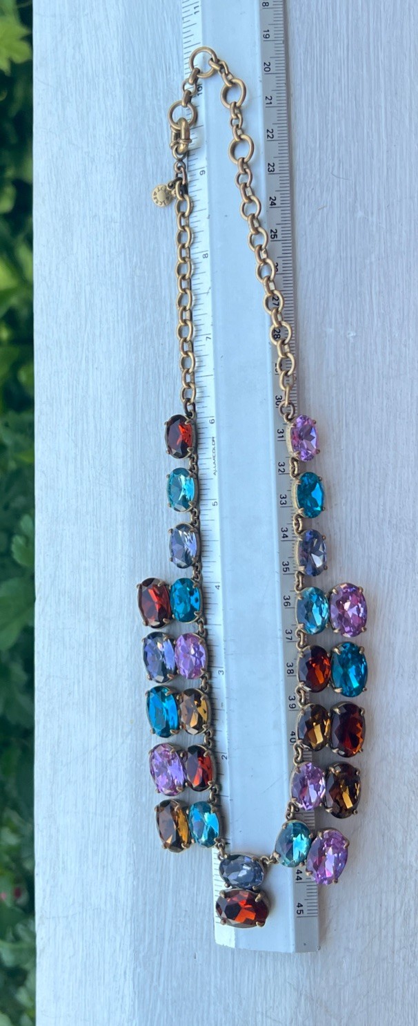 J.Crew Multicolor Blue Brown yellow Purple Collar Gold Crystal Necklace