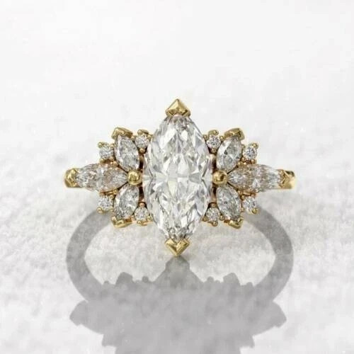 2.70 Ct White Moissanite Marquise Cut Bridle Engagement Ring 14K Yellow Gold FN