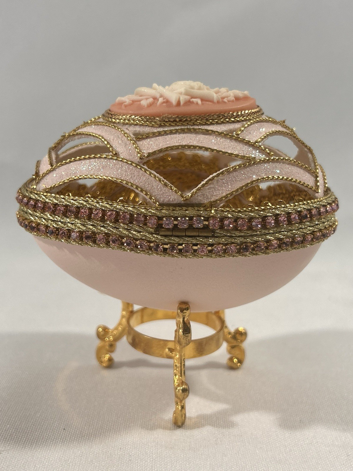 VTG Hand Decorated Fabergé-style Jewelry Presentation with White Satin Interior