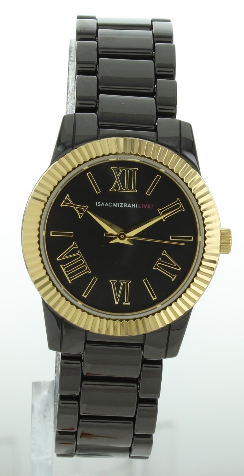 Isaac Mizrahi Live! Black Ceramic Classic Face Women’s Watch Gold Bezel IMZ601A