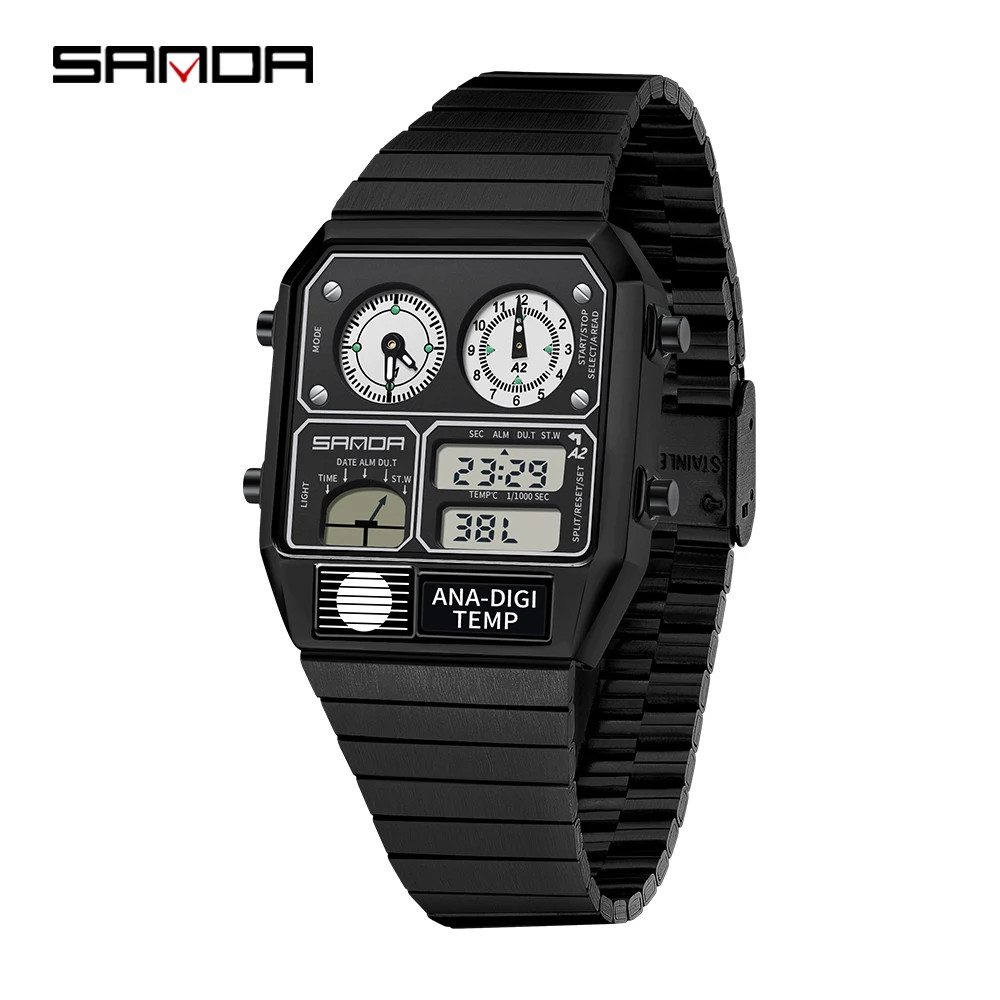 SANDA 3192 Men’s Square Digital Watch LED Thermometer Stopwatch 50M Waterproof