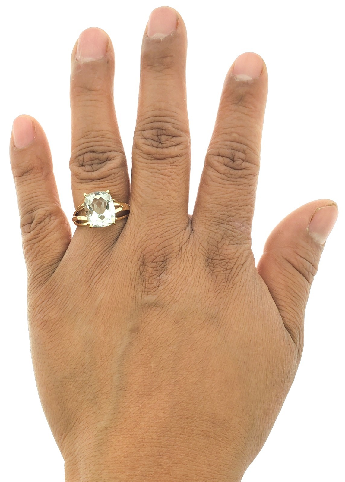 Natural 4.65 Cushion Light Blue Green Ladies Yellow Gold Ring