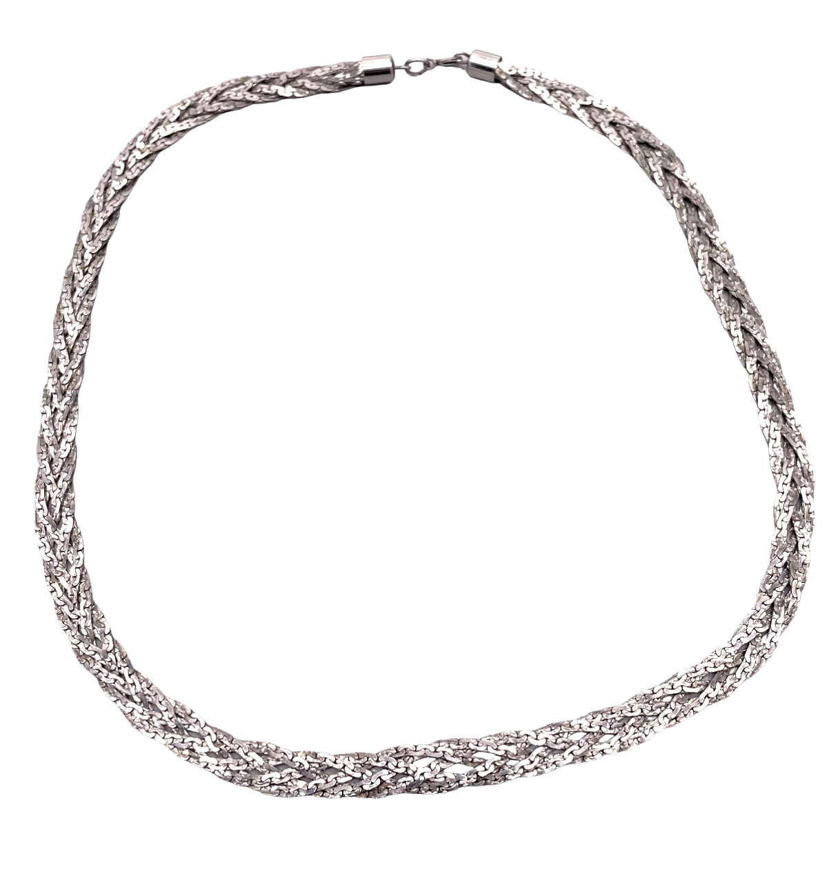 Braided Chain Necklace Spring Silver Tone 22.5 Inches