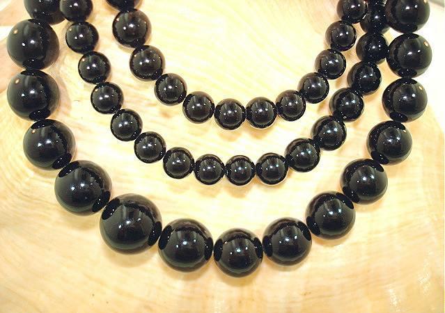 6-12MM GRADUATED ONE-STRAND ROUND GENUINE BLACK CORAL BALL BEAD NECKLACE 25″ #1
