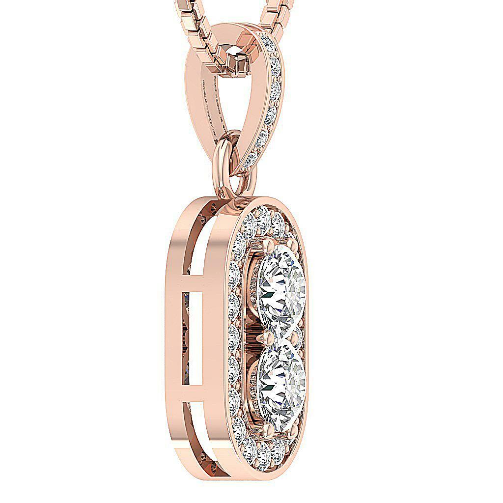 Forever Us 2 Stone Real Diamond Halo Pendant I1 G 0.90 Carat White Gold 0.85Inch