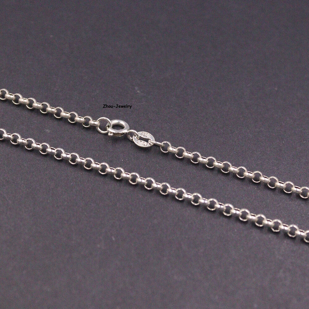 Solid 925 Sterling Silver Necklace 3mm Cable Rolo Link Chain 6-7g 17.7inchL