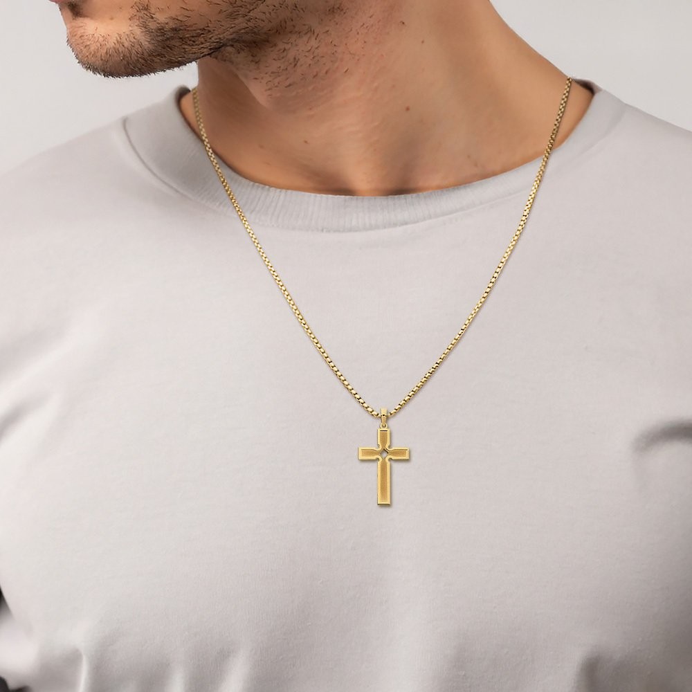 14K Solid Yellow Gold Large Cross Pendant Necklace 35.6mm 1-3/8 inch Polished,