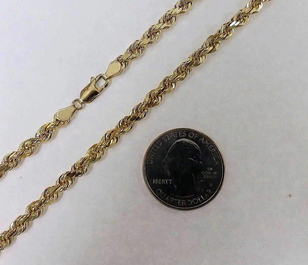 10K Solid Yellow Gold Rope Chain Necklace for Men Women 1.5MM~9MM / 16″~30″