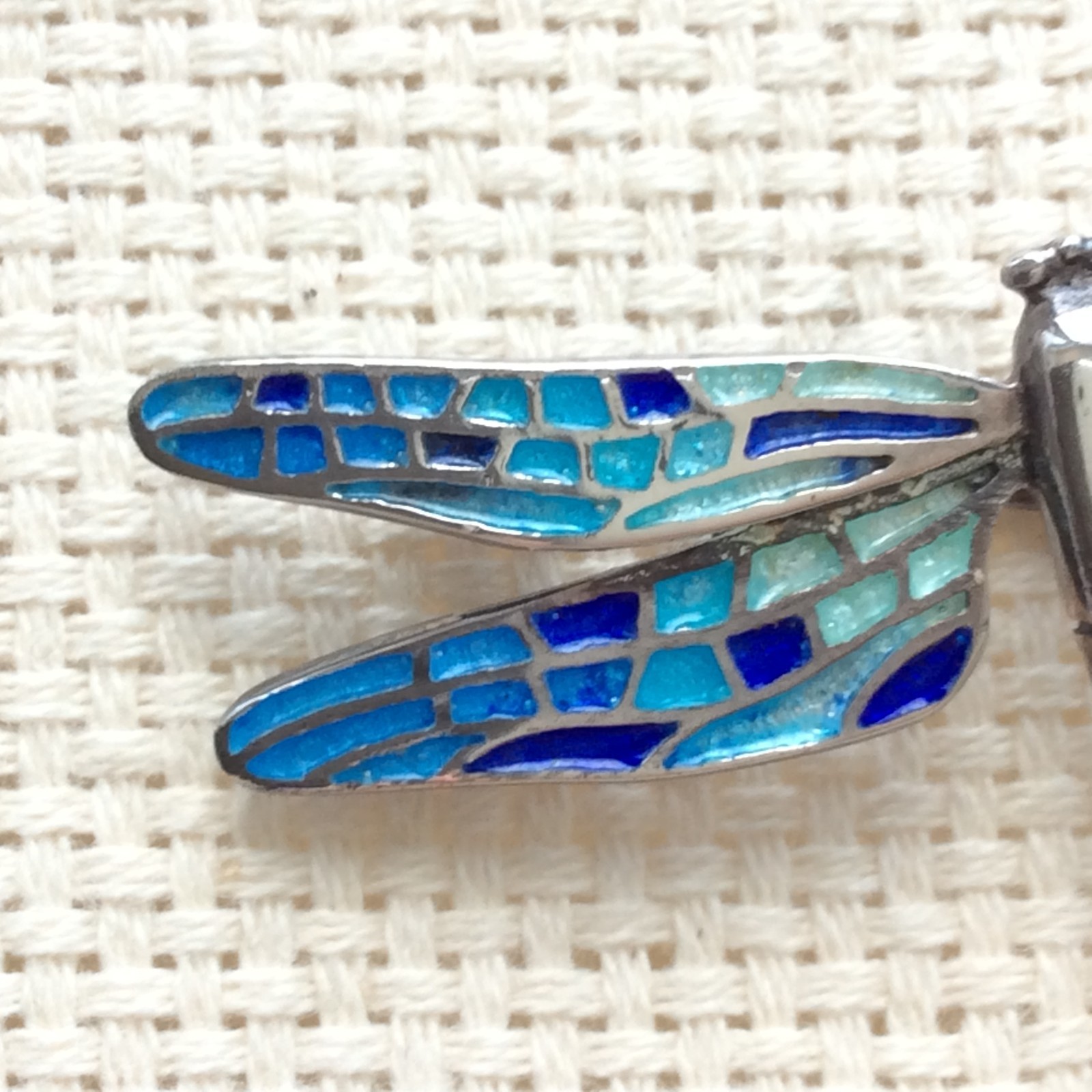 Arior dragonfly brooch pendant – Silver – Enamel Blue Mosaic – 5cm/2in – Boxed