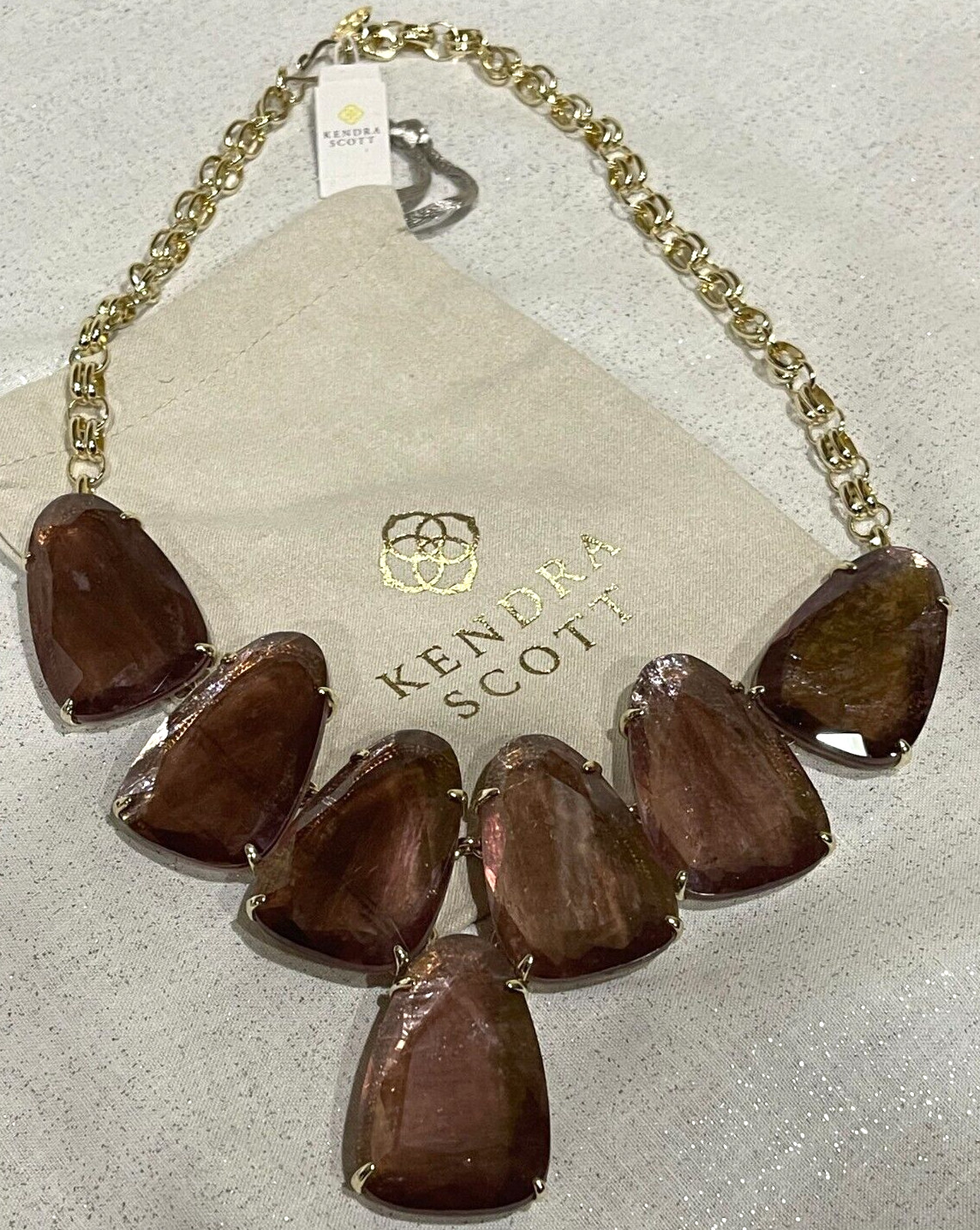 Kendra Scott Harlow Statement Necklace Aqua Apatite Sable Mica Gray Illusion