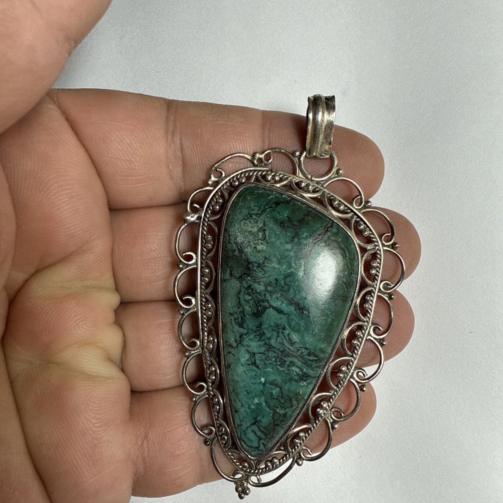 Israel Eilat Stone Pendant Handmade Vintage Filigree Big Stone