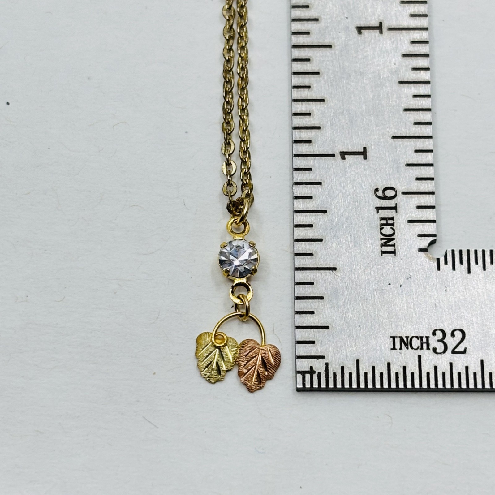 Vintage 10k Black Hills Gold Necklace 18″ Cable Chain Clear Stone Minimal Dainty