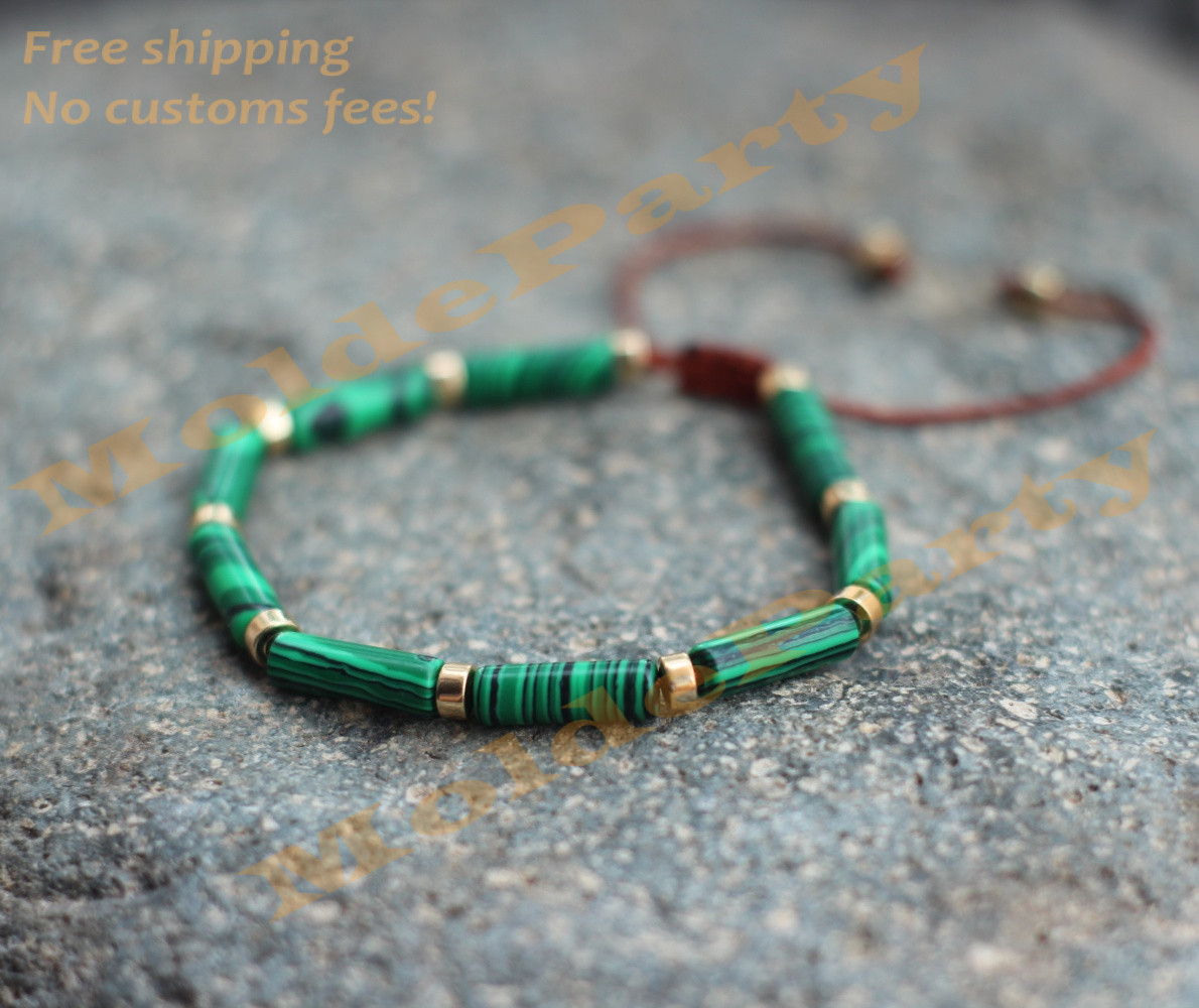 Handmade Natural Malachite Green Gemstone Crystal Dainty Women Bracelet Gift