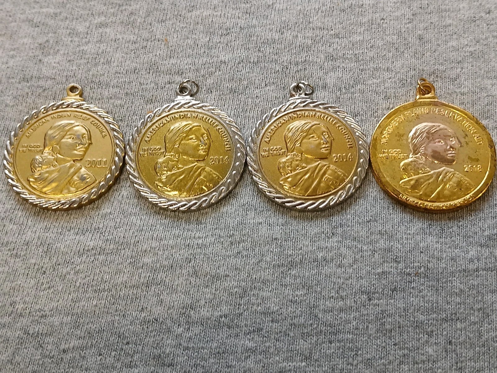 4 American Indian Relief Council 2011, 2014, 2014, 2018 Sacajawea Coin (#382)
