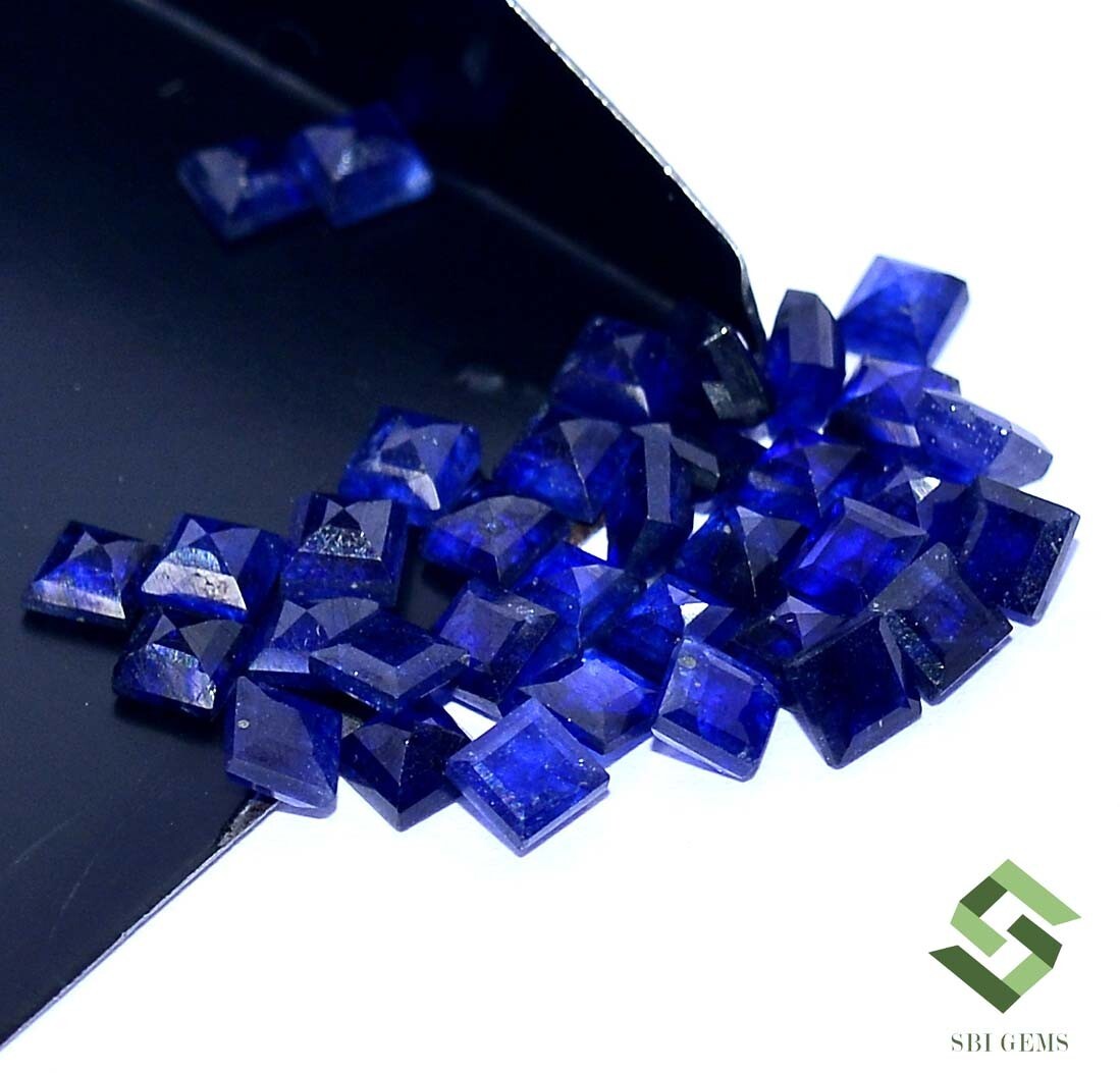 3×3 mm Natural Blue Sapphire Square Cut Lot 35 Pcs 10.09 CTS Loose Gemstones GF