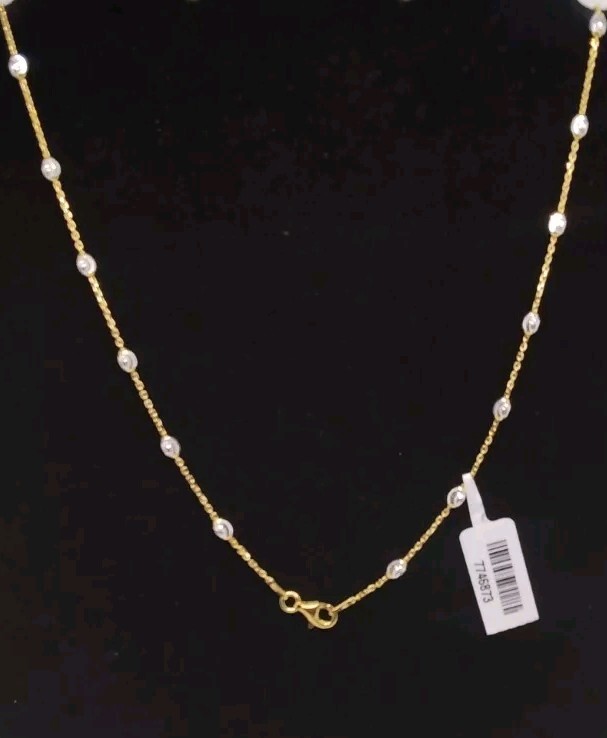 14k YG Over And Sterling Silver 3mm Station Oval Moon Necklace 24 In & 5.39 Gram