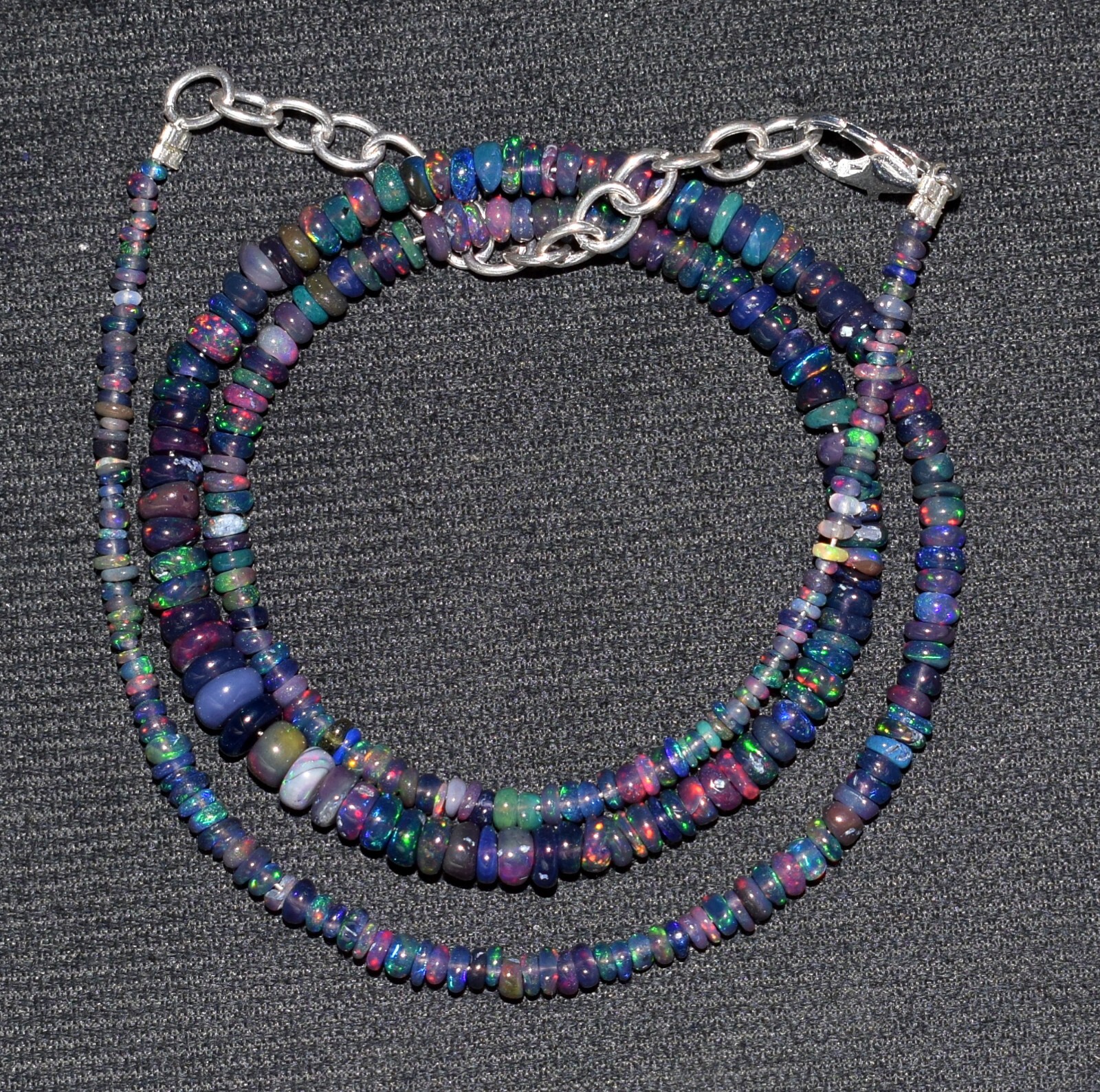 Opal Beads Necklace Natural Ethiopian Black Opal Gemstone Beads 16″Necklace