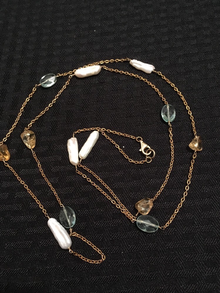 Fresh Water Pearl And Glass and Gold Over Silver 42 Inches