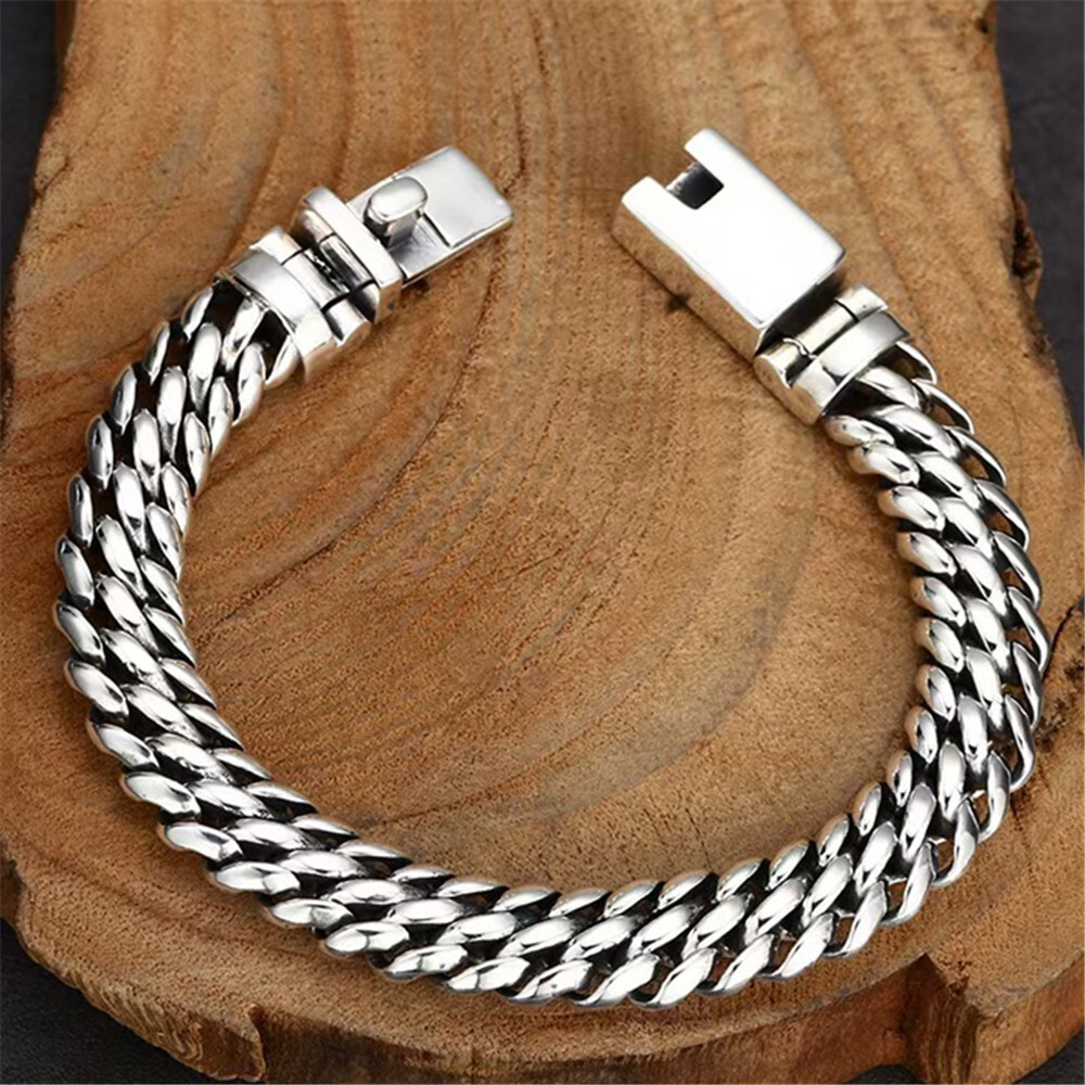 Pure S925 Sterling Silver Chain 11mm Double Wheat Link Bracelet 57-58g 7.9inch