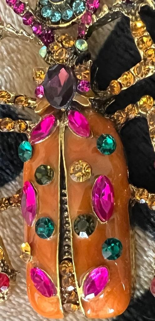Scarab Beetle Pin LARGE Orange Enamel Rhinestone Victorian Egyptian Rev Vtg