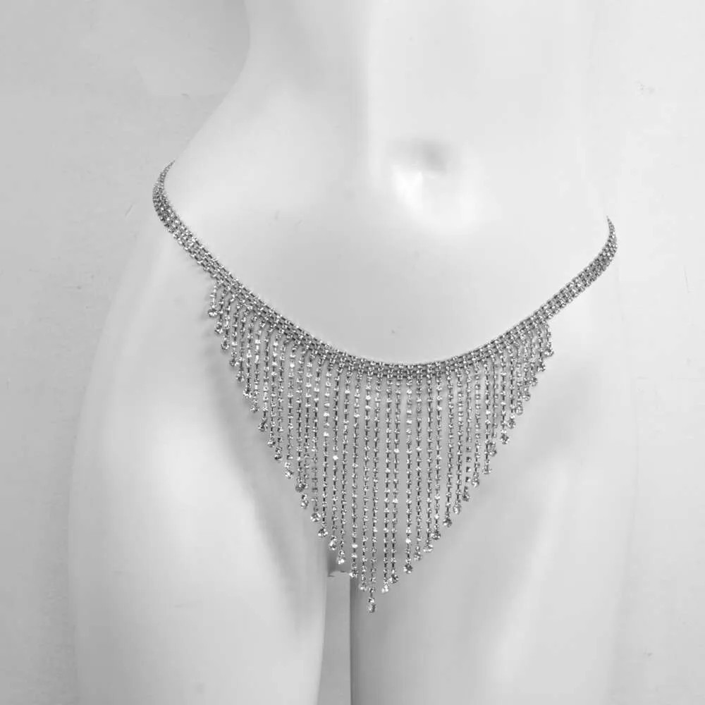 Silver Sexy Rhinestone Thong Belt Body Jewelry Lingerie Crystal Chain Skirt