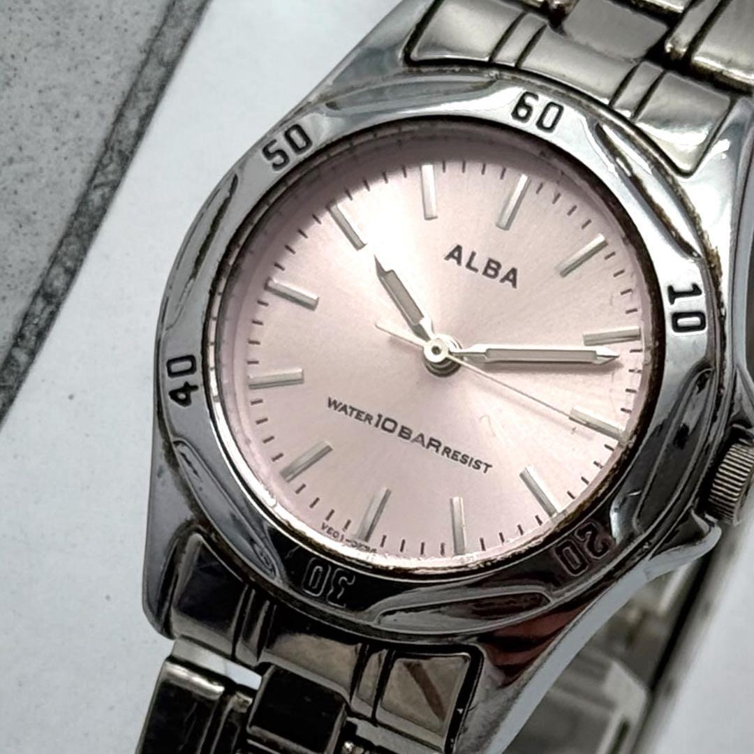 Working Item SEIKO Alba Quartz New Battery Pink Dial Waterproof Wristwatch