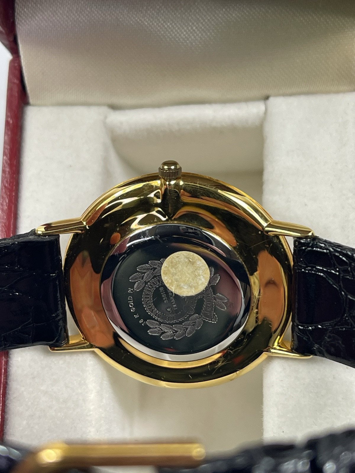 Jacques Edho Ladies Watch 18K Plated Diamond Dial Black Leather
