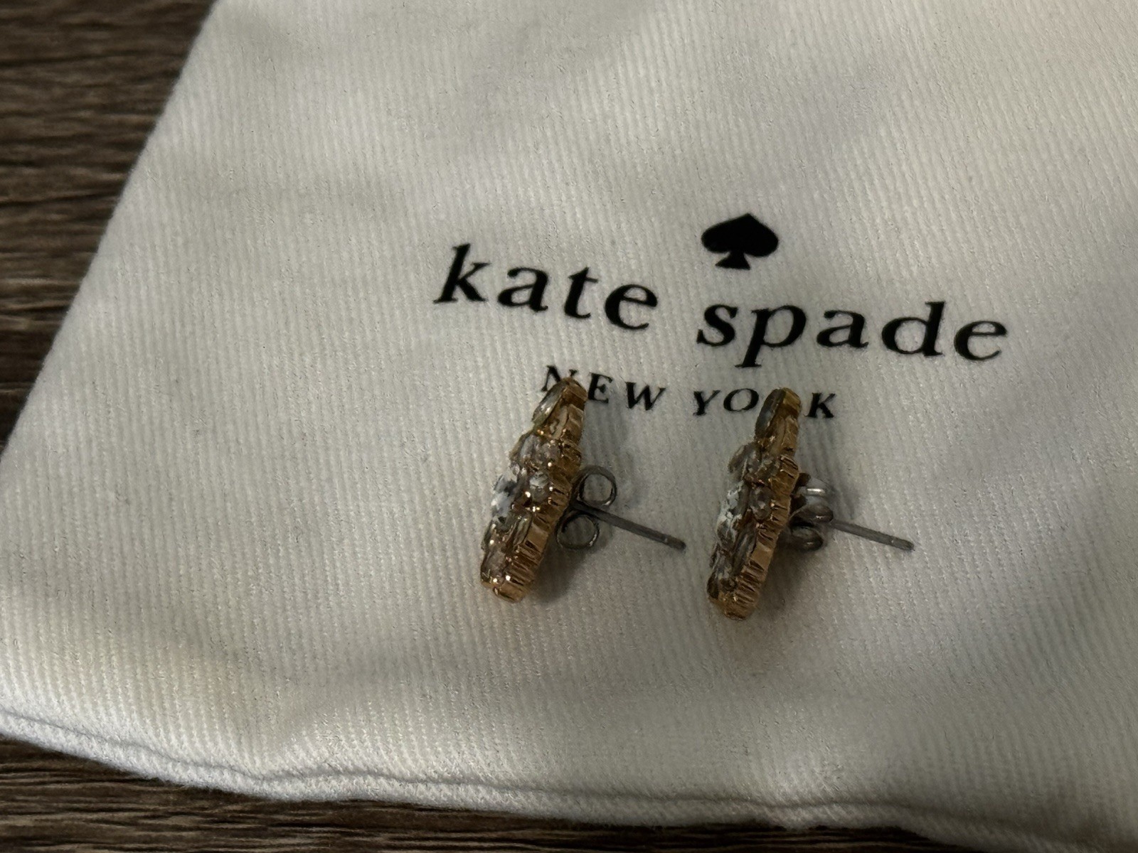 Kate Spade New York Rose Gold Crystal Owl Stud Earrings with Logo Cloth Bag
