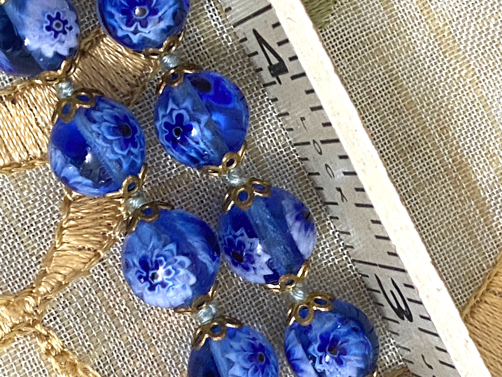 Handmade Venetian (Murano) lampworks art glass beads, blue & white approx. 8mm