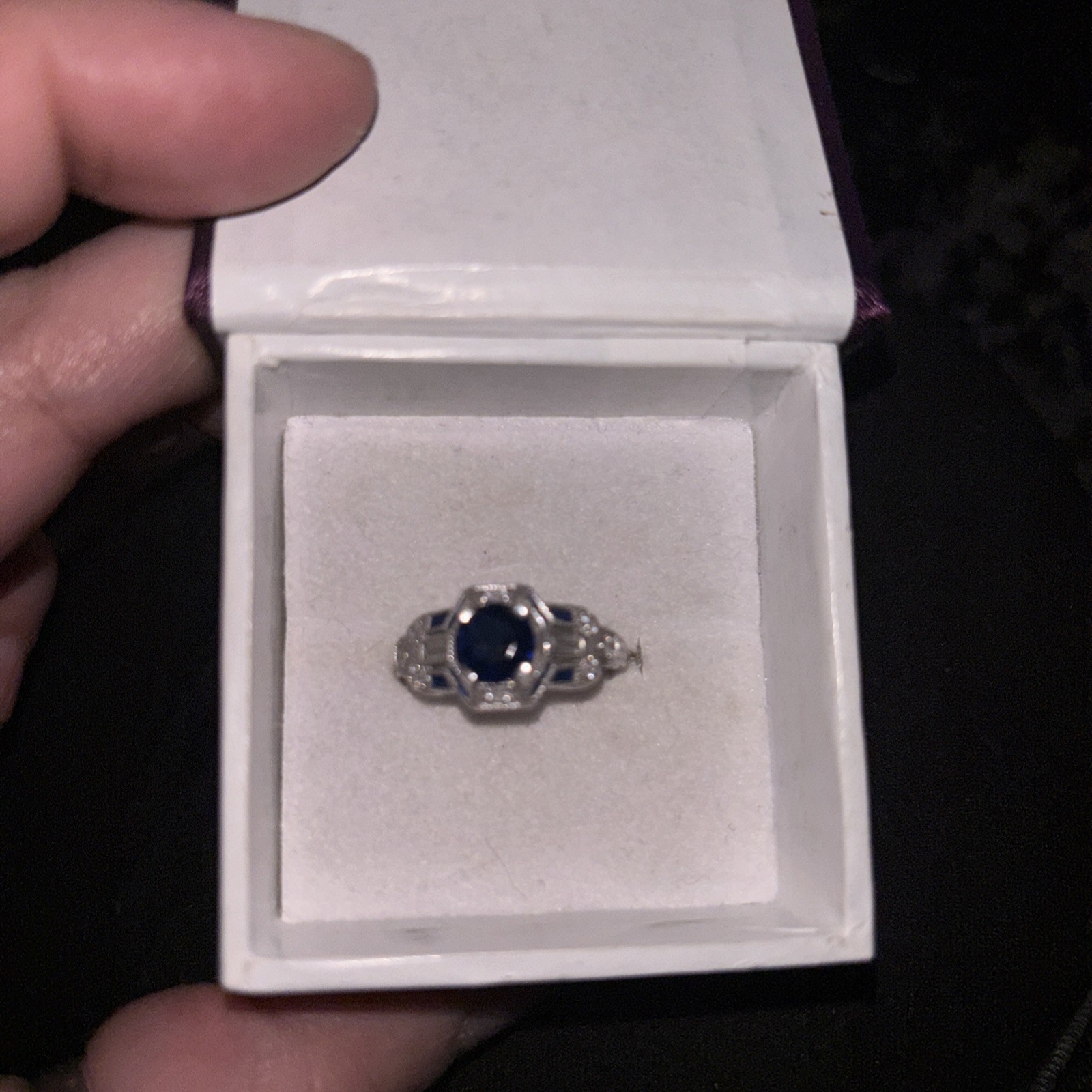 Art Deco Vintage Style 2CT Blue Lab Created Sapphire Engagement Sterling Silver