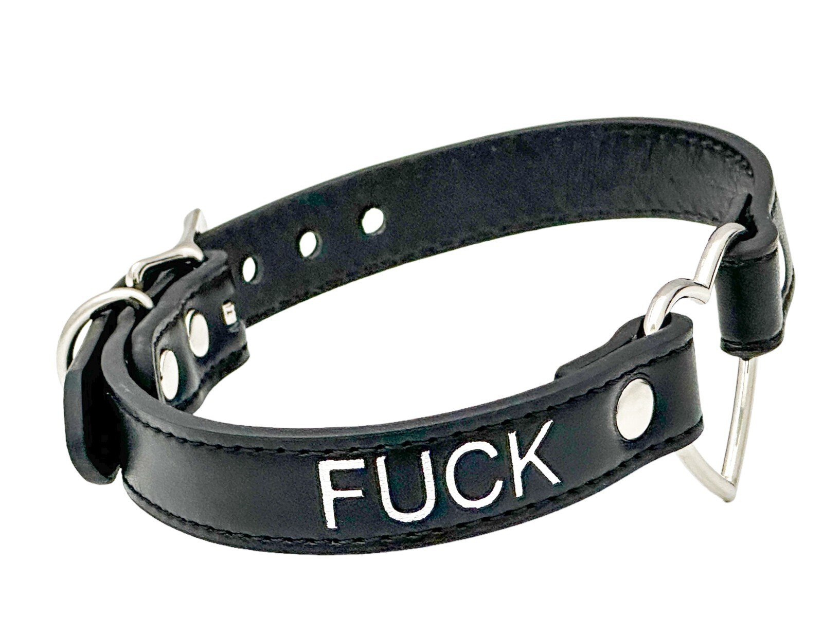 Name SILVER HEART RING Choker BDSM Collar Vegan Leather Necklace O Ring Fetish