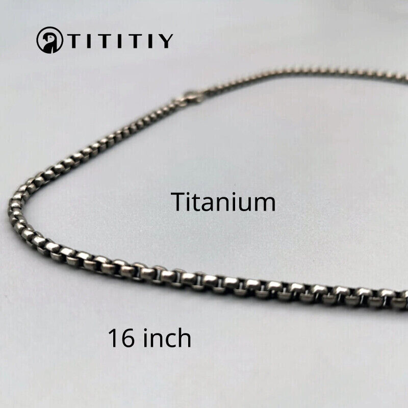 Pure Titanium Box Chain Necklace 3mm Men Unisex NO Allergic Skin Care Health 16″