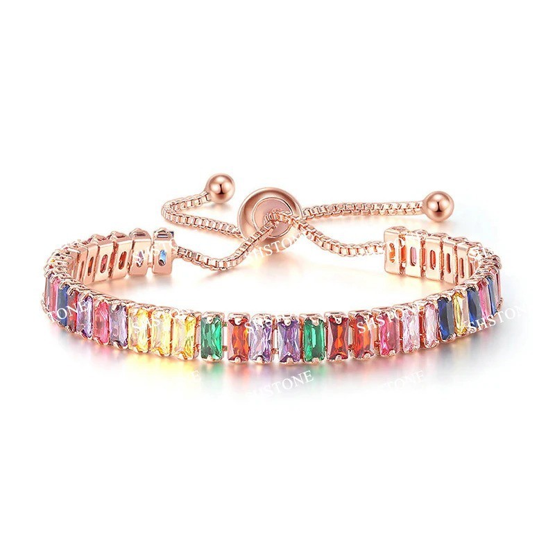 925 Sterling Silver Luxury Color Crystal Bracelet 18cm Women’s Chain Jewelry