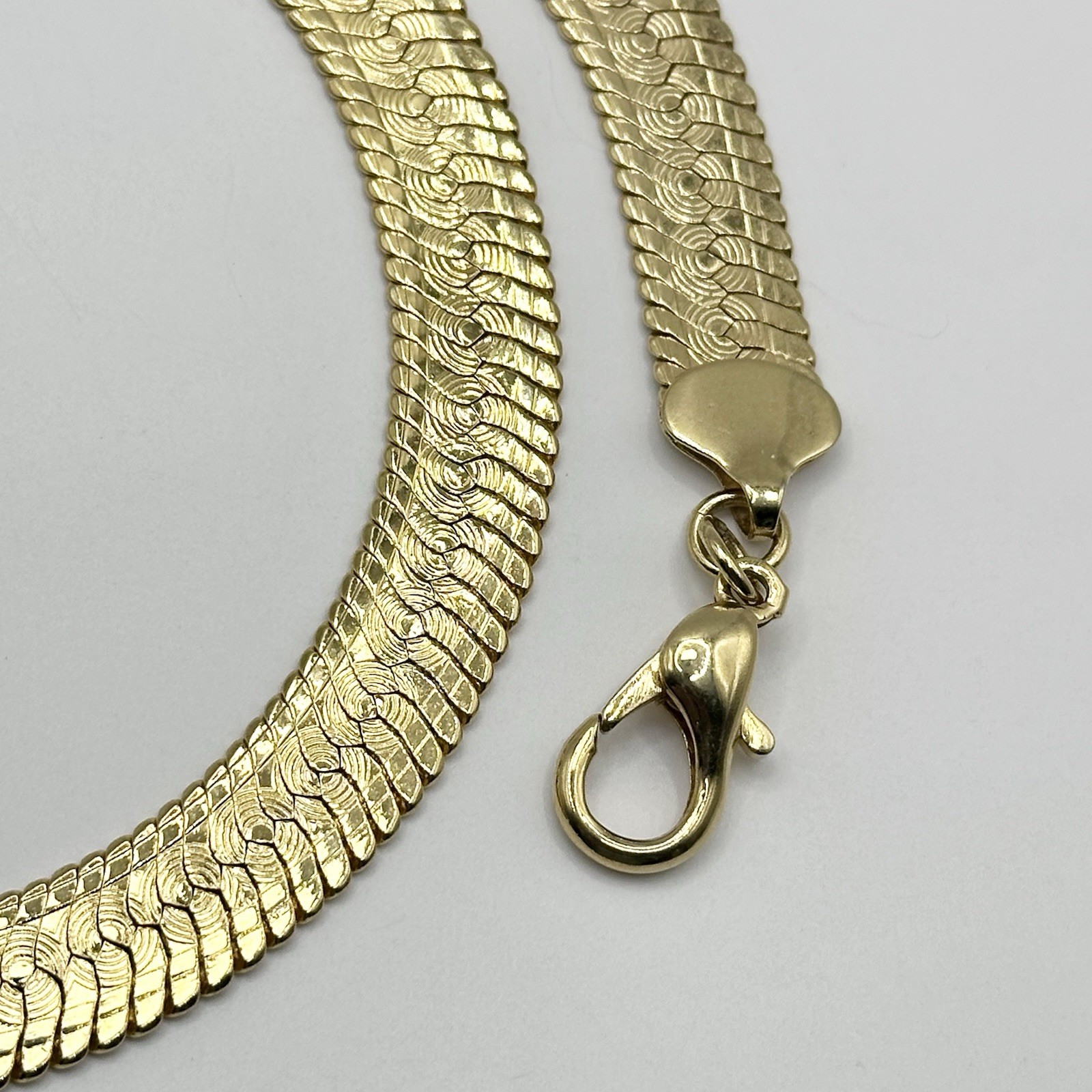 Gold Plated Herringbone Chain Necklace Flat Snake Statement Chain Men Women 20”