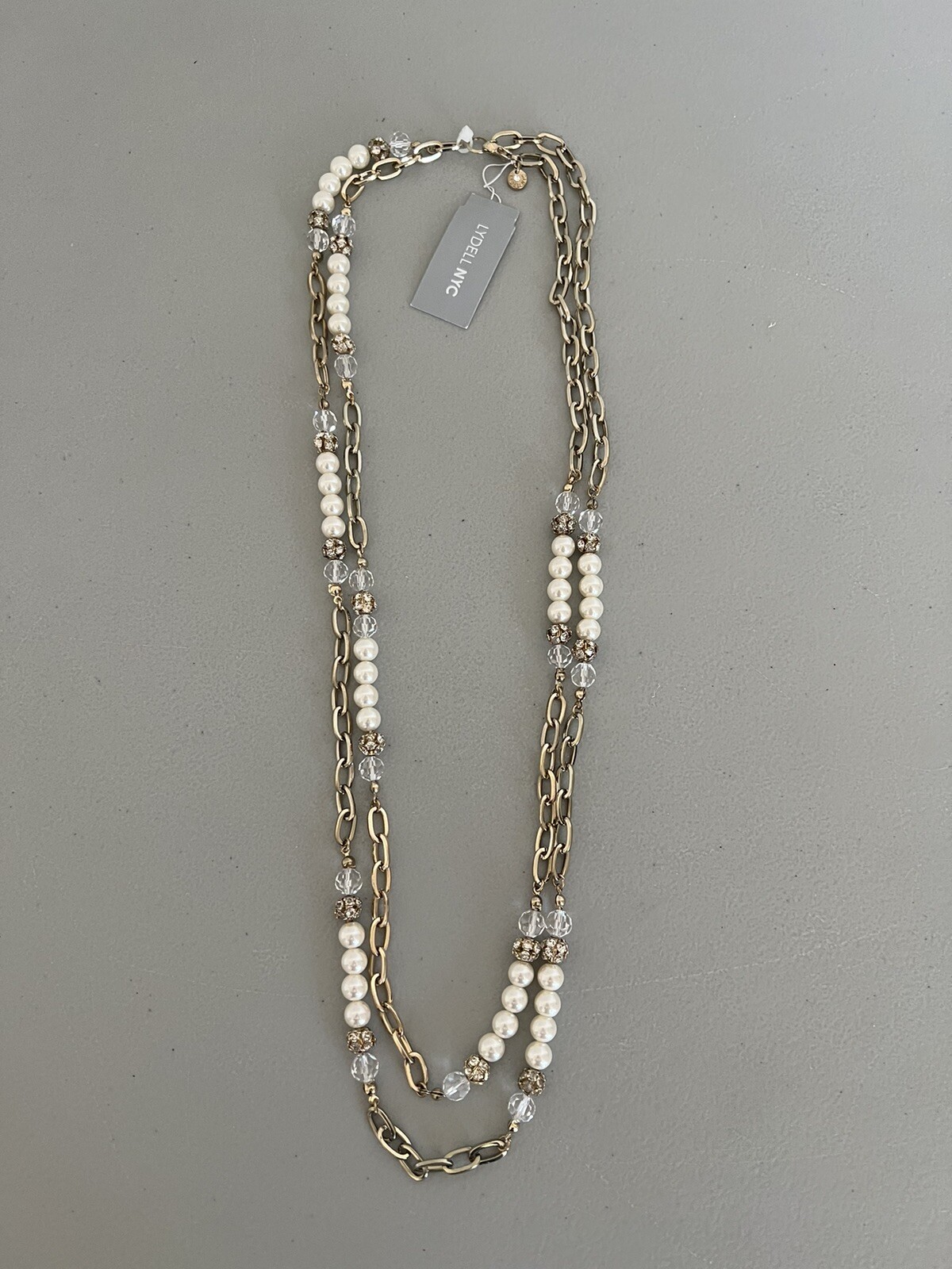 Lydell NYC Pearl Chain Link Double Strand Necklace 30” NWT